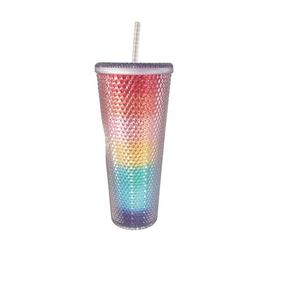 Starbucks Faceted Crystal Rainbow Tumbler 24oz Summer 2020 w/ Lid and Straw - Picture 2 of 8